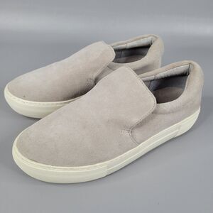 J Slides Attire Slip On Sneakers Shoes Womens Leather Grey Suede Taupe Size 6.5
